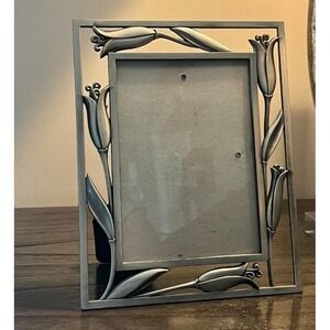 ELSA L. Inc. 1996 Metal Tulip Photo Frame 5x7 Brushed Silver Floral Easel Frame